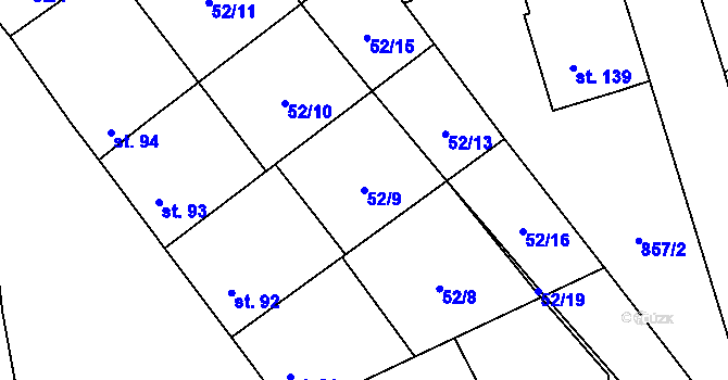 Parcela st. 52/9 v KÚ Zábrdovice u Vedrovic, Katastrální mapa