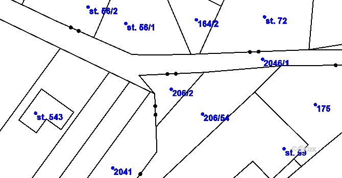 Parcela st. 206/2 v KÚ Zábrdovice u Vedrovic, Katastrální mapa