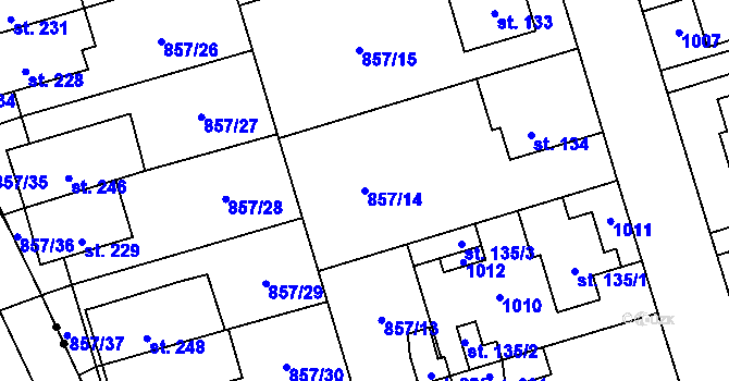Parcela st. 857/14 v KÚ Zábrdovice u Vedrovic, Katastrální mapa