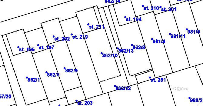 Parcela st. 862/10 v KÚ Zábrdovice u Vedrovic, Katastrální mapa