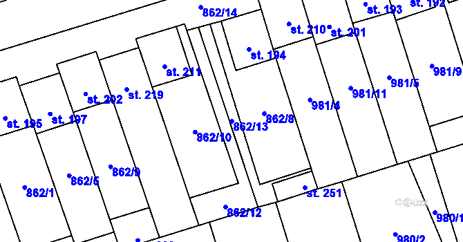 Parcela st. 862/13 v KÚ Zábrdovice u Vedrovic, Katastrální mapa