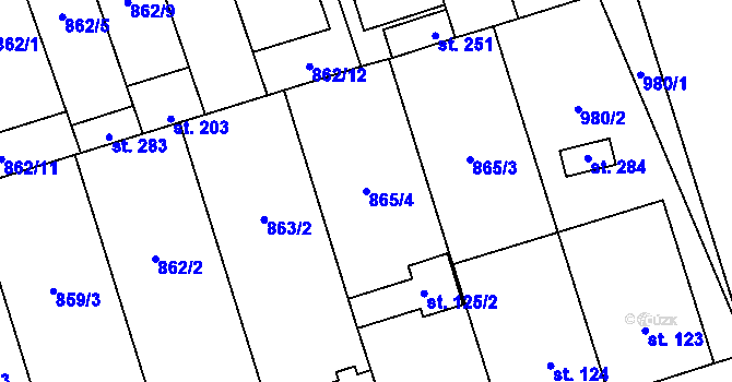 Parcela st. 865/4 v KÚ Zábrdovice u Vedrovic, Katastrální mapa