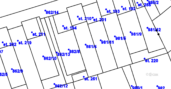Parcela st. 981/4 v KÚ Zábrdovice u Vedrovic, Katastrální mapa