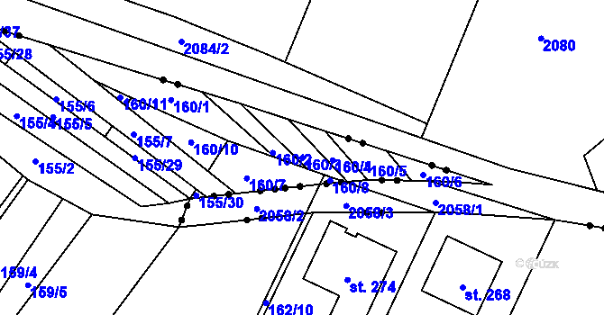 Parcela st. 160/3 v KÚ Zábrdovice u Vedrovic, Katastrální mapa
