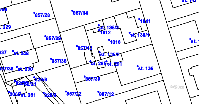 Parcela st. 135/2 v KÚ Zábrdovice u Vedrovic, Katastrální mapa