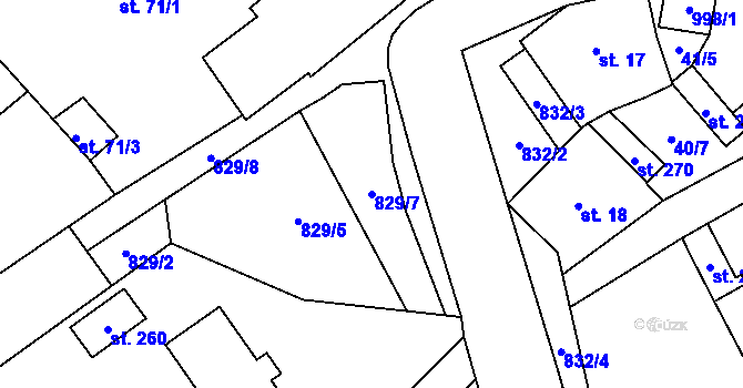 Parcela st. 829/7 v KÚ Zábrdovice u Vedrovic, Katastrální mapa