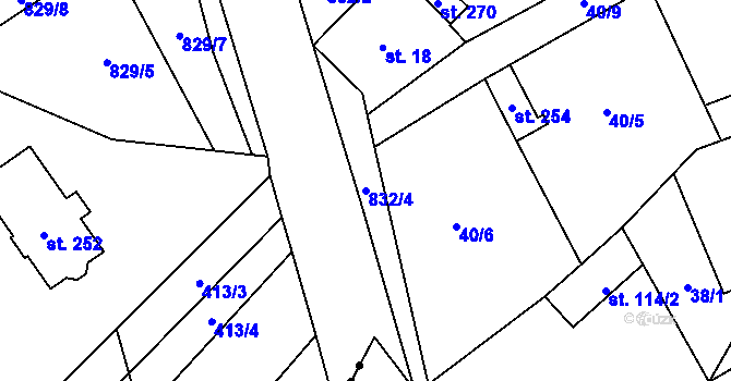 Parcela st. 832/4 v KÚ Zábrdovice u Vedrovic, Katastrální mapa
