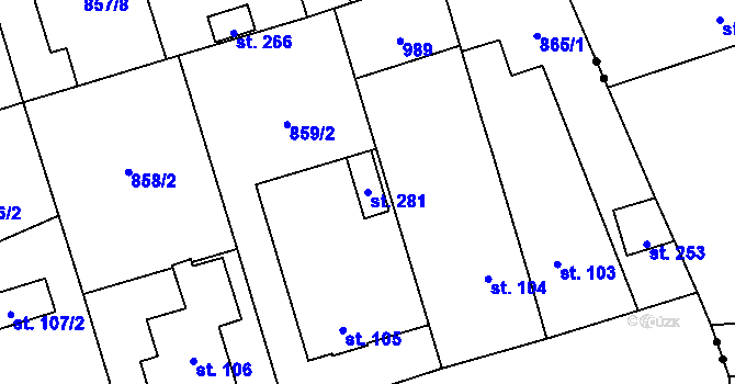 Parcela st. 281 v KÚ Zábrdovice u Vedrovic, Katastrální mapa