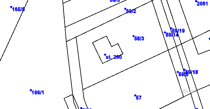 Parcela st. 290 v KÚ Zábrdovice u Vedrovic, Katastrální mapa