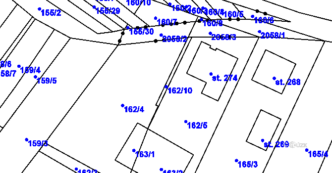 Parcela st. 162/10 v KÚ Zábrdovice u Vedrovic, Katastrální mapa