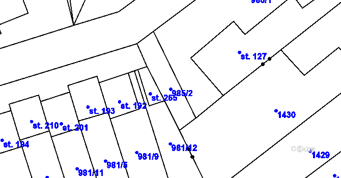 Parcela st. 985/2 v KÚ Zábrdovice u Vedrovic, Katastrální mapa