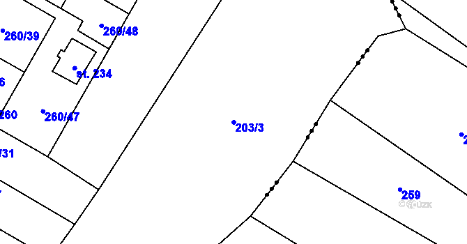 Parcela st. 203/3 v KÚ Nové Petrovice, Katastrální mapa