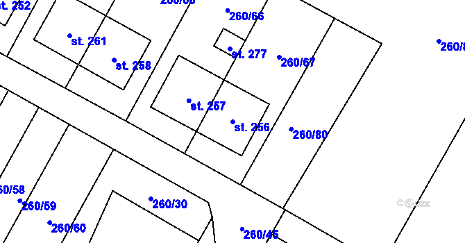 Parcela st. 256 v KÚ Nové Petrovice, Katastrální mapa
