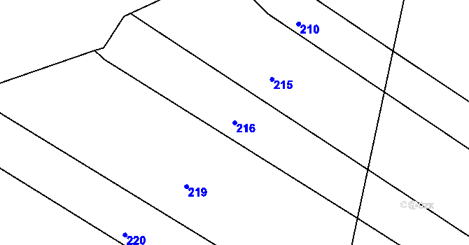 Parcela st. 216 v KÚ Ječmeniště, Katastrální mapa