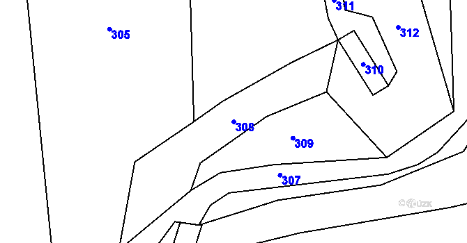 Parcela st. 308 v KÚ Ječmeniště, Katastrální mapa
