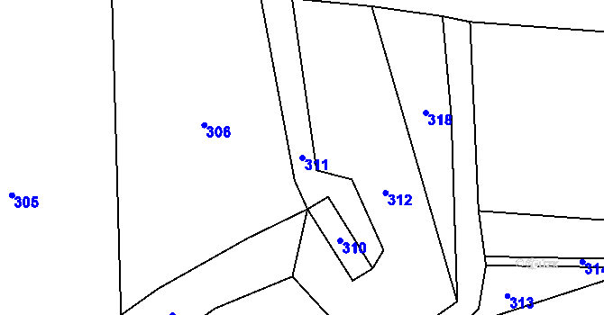 Parcela st. 311 v KÚ Ječmeniště, Katastrální mapa