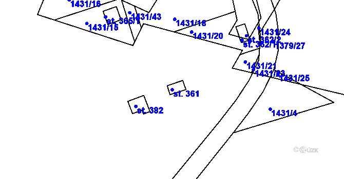 Parcela st. 361 v KÚ Štětí II, Katastrální mapa