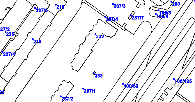 Parcela st. 287/1 v KÚ Dubina u Ostravy, Katastrální mapa