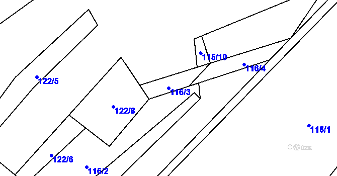 Parcela st. 116/3 v KÚ Kapličky, Katastrální mapa