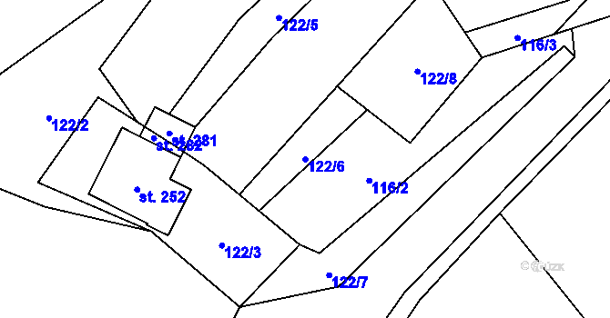 Parcela st. 122/6 v KÚ Kapličky, Katastrální mapa