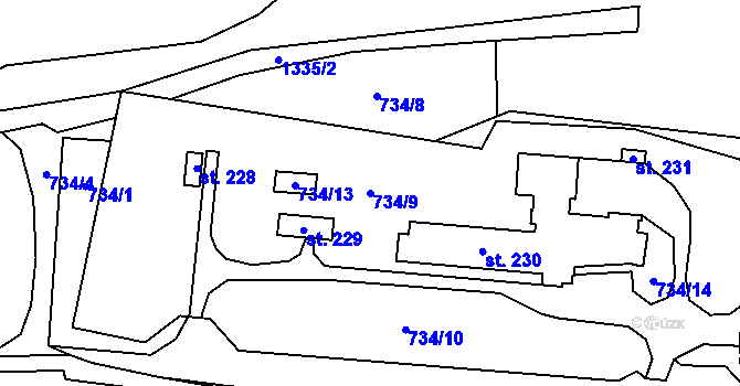 Parcela st. 734/9 v KÚ Mnichovice u Loučovic, Katastrální mapa