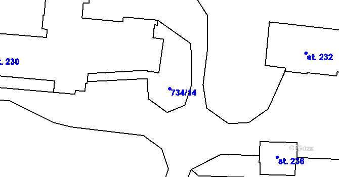 Parcela st. 734/14 v KÚ Mnichovice u Loučovic, Katastrální mapa