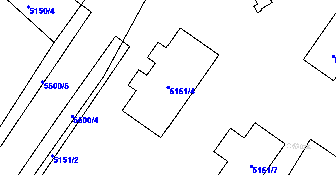 Parcela st. 5151/4 v KÚ Srní II, Katastrální mapa