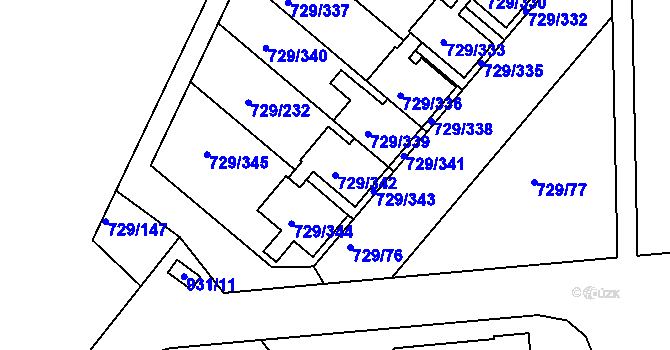 Parcela st. 729/342 v KÚ Podlázky, Katastrální mapa