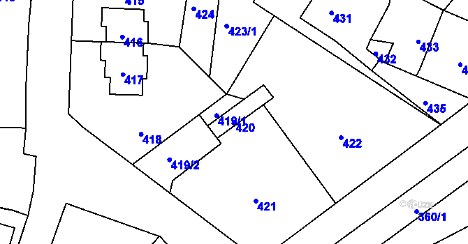 Parcela st. 420 v KÚ Podlázky, Katastrální mapa