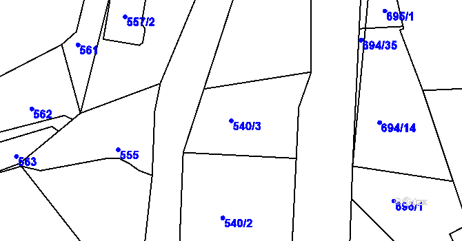 Parcela st. 540/3 v KÚ Podlázky, Katastrální mapa