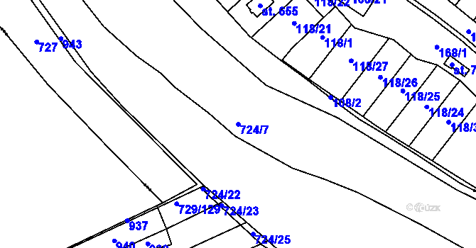 Parcela st. 724/7 v KÚ Podlázky, Katastrální mapa