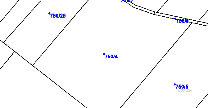 Parcela st. 750/4 v KÚ Podlázky, Katastrální mapa