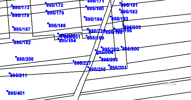 Parcela st. 895/204 v KÚ Podlázky, Katastrální mapa