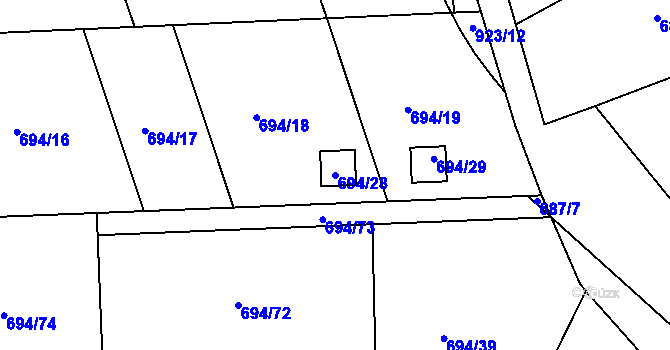 Parcela st. 694/28 v KÚ Podlázky, Katastrální mapa