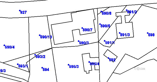 Parcela st. 590/3 v KÚ Podlázky, Katastrální mapa