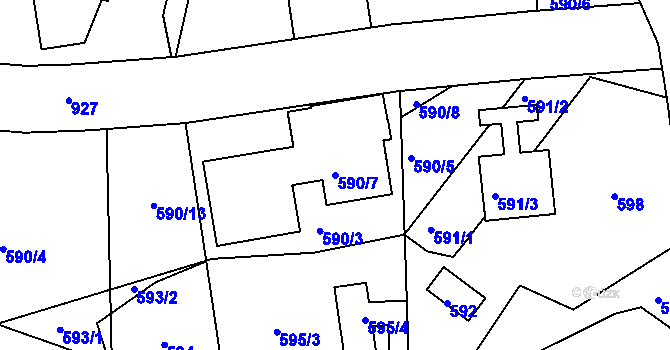 Parcela st. 590/7 v KÚ Podlázky, Katastrální mapa