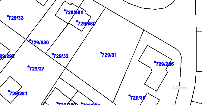 Parcela st. 729/31 v KÚ Podlázky, Katastrální mapa