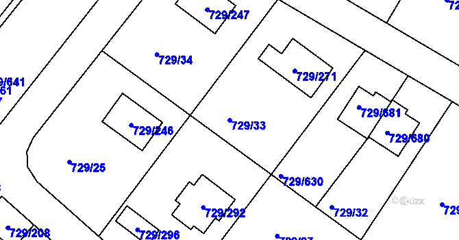 Parcela st. 729/33 v KÚ Podlázky, Katastrální mapa