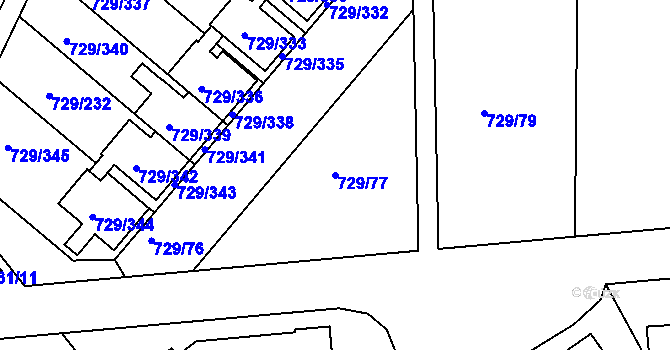 Parcela st. 729/77 v KÚ Podlázky, Katastrální mapa