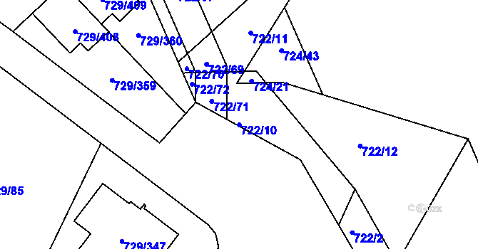 Parcela st. 722/10 v KÚ Podlázky, Katastrální mapa