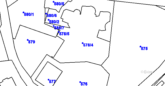 Parcela st. 578/4 v KÚ Podlázky, Katastrální mapa