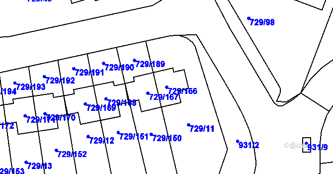 Parcela st. 729/166 v KÚ Podlázky, Katastrální mapa