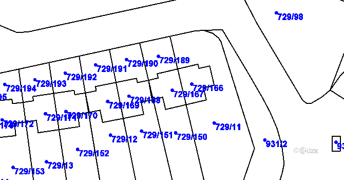 Parcela st. 729/167 v KÚ Podlázky, Katastrální mapa