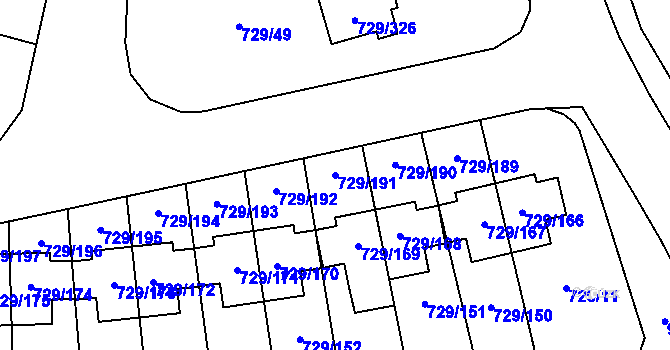 Parcela st. 729/191 v KÚ Podlázky, Katastrální mapa