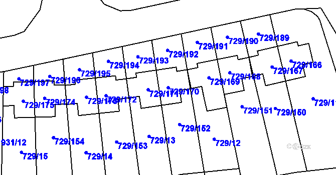 Parcela st. 729/170 v KÚ Podlázky, Katastrální mapa