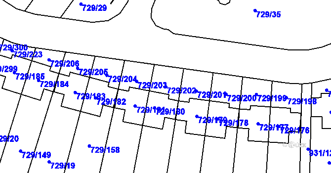 Parcela st. 729/202 v KÚ Podlázky, Katastrální mapa
