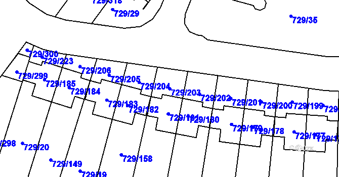 Parcela st. 729/203 v KÚ Podlázky, Katastrální mapa