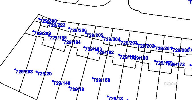 Parcela st. 729/182 v KÚ Podlázky, Katastrální mapa