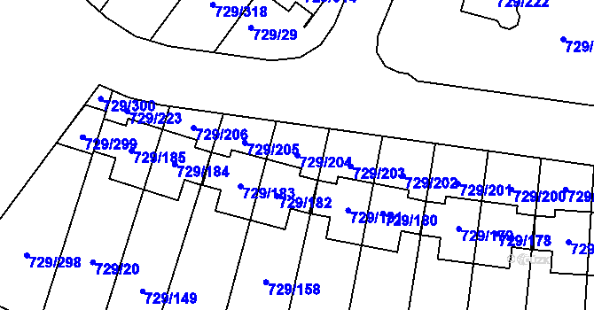 Parcela st. 729/204 v KÚ Podlázky, Katastrální mapa