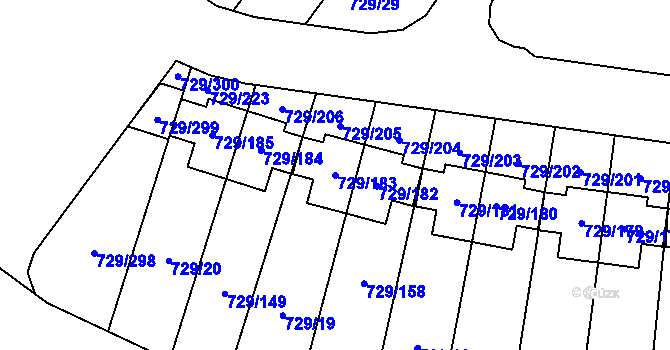 Parcela st. 729/183 v KÚ Podlázky, Katastrální mapa
